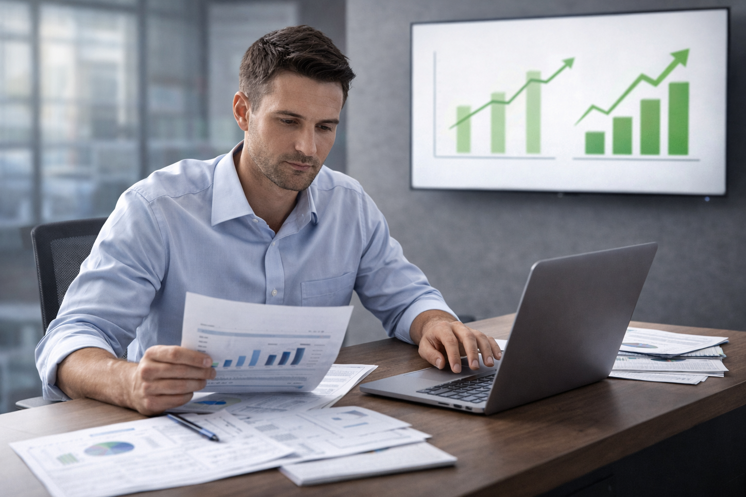 Professional analyzing financial documents to improve cash flow and business performance