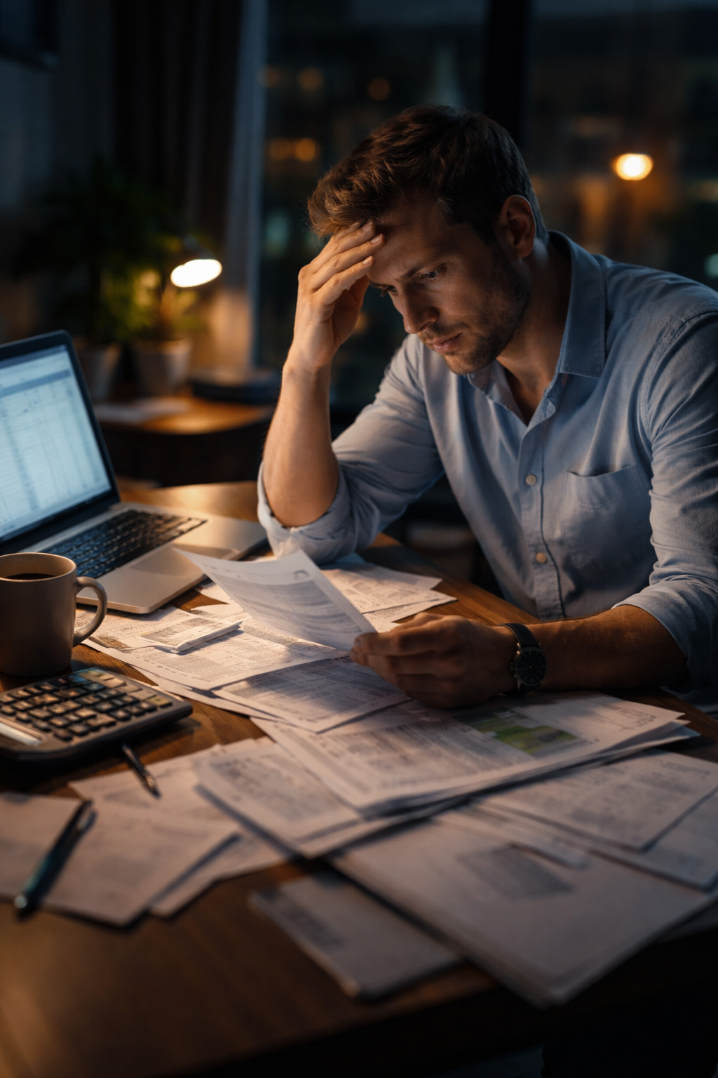 cash flow problems in small business with financial documents and stress
