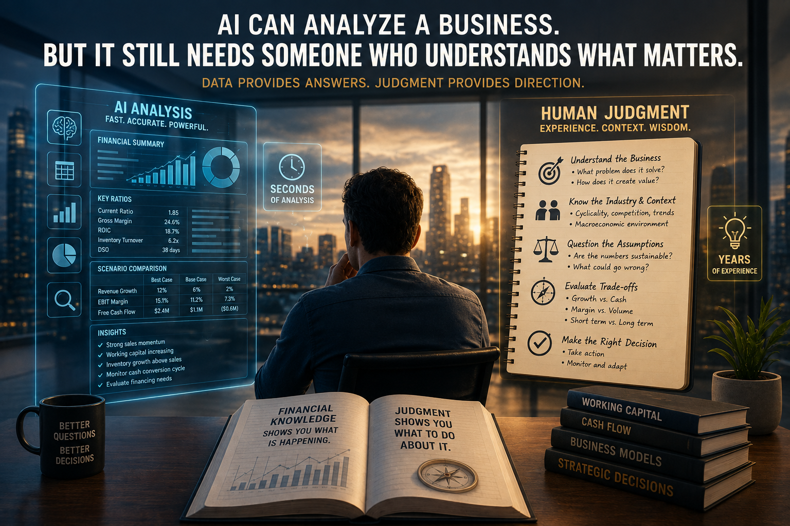 AI in business combining financial analysis with human judgment for better decision-making